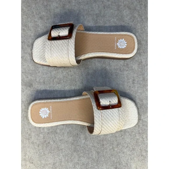 Yellow Box Kelila Sandals Women Size 8 Cream Woven Raffia Slide Tortoise Buckle - Picture 8 of 8